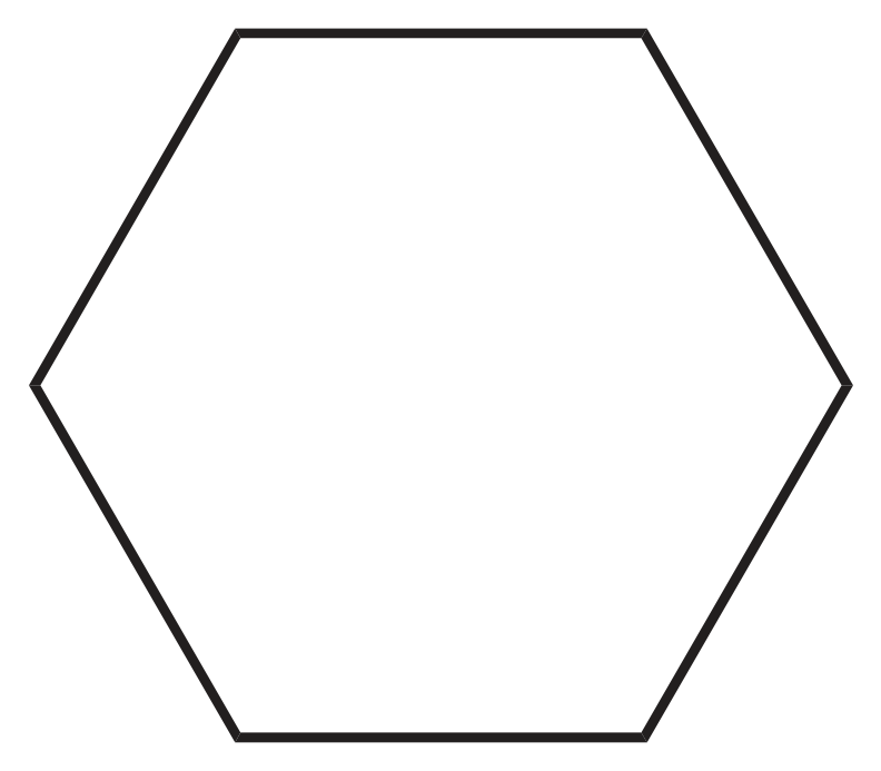 A regular hexagon drawn with a horizontal side at the top and a horizontal side at the bottom, and a single vertex at the far left and another at the far right. No lengths, angles or vertex names are marked on the drawing.