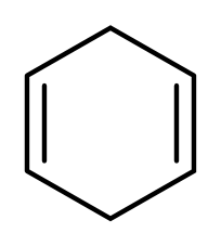 Skeletal formula of cyclohexa-1,4-diene: a six-membered carbon ring drawn as a regular hexagon with two double bonds on opposite sides of the ring (the left and right vertical edges) and single bonds elsewhere.